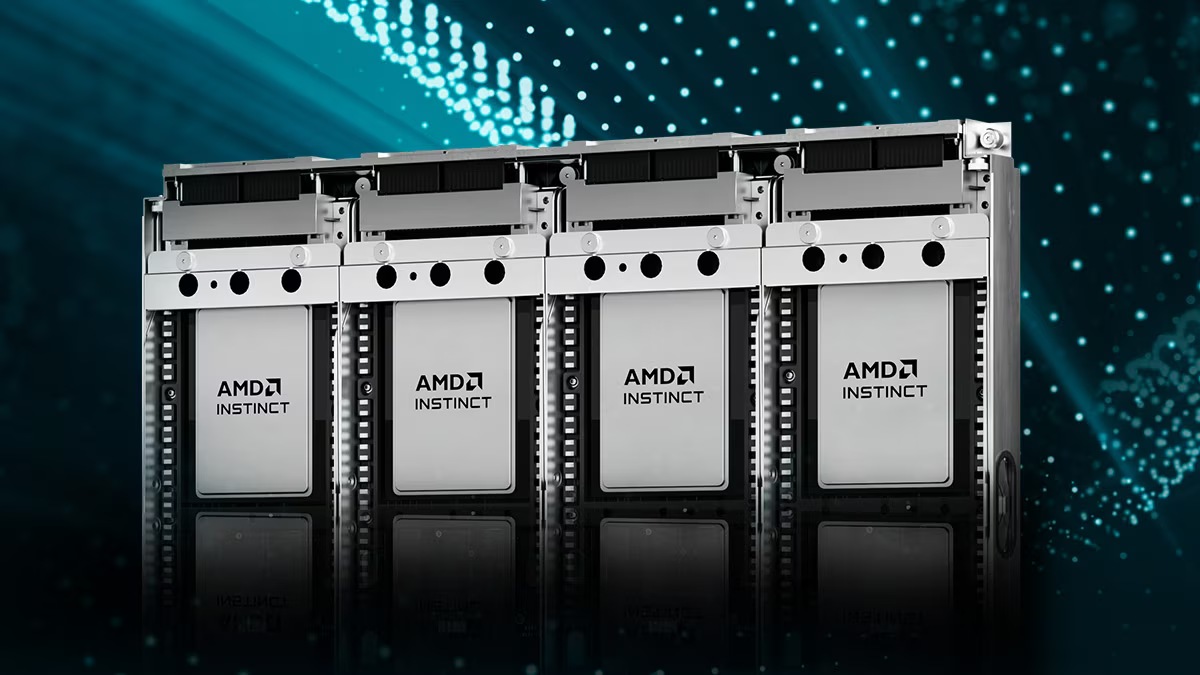 AMD product rendering of four Instinct MI430X accelerator modules